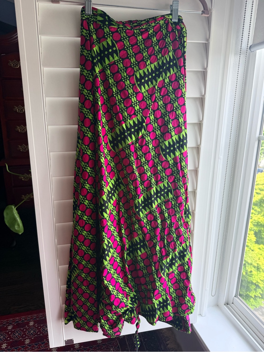 Women’s Bright Patterned Maxi Skirt in Pink and Green Wrap Skirt Free Size